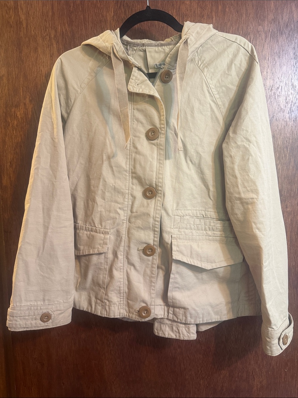Gap Twill Hooded Jacket with button detail - women’s small, khaki